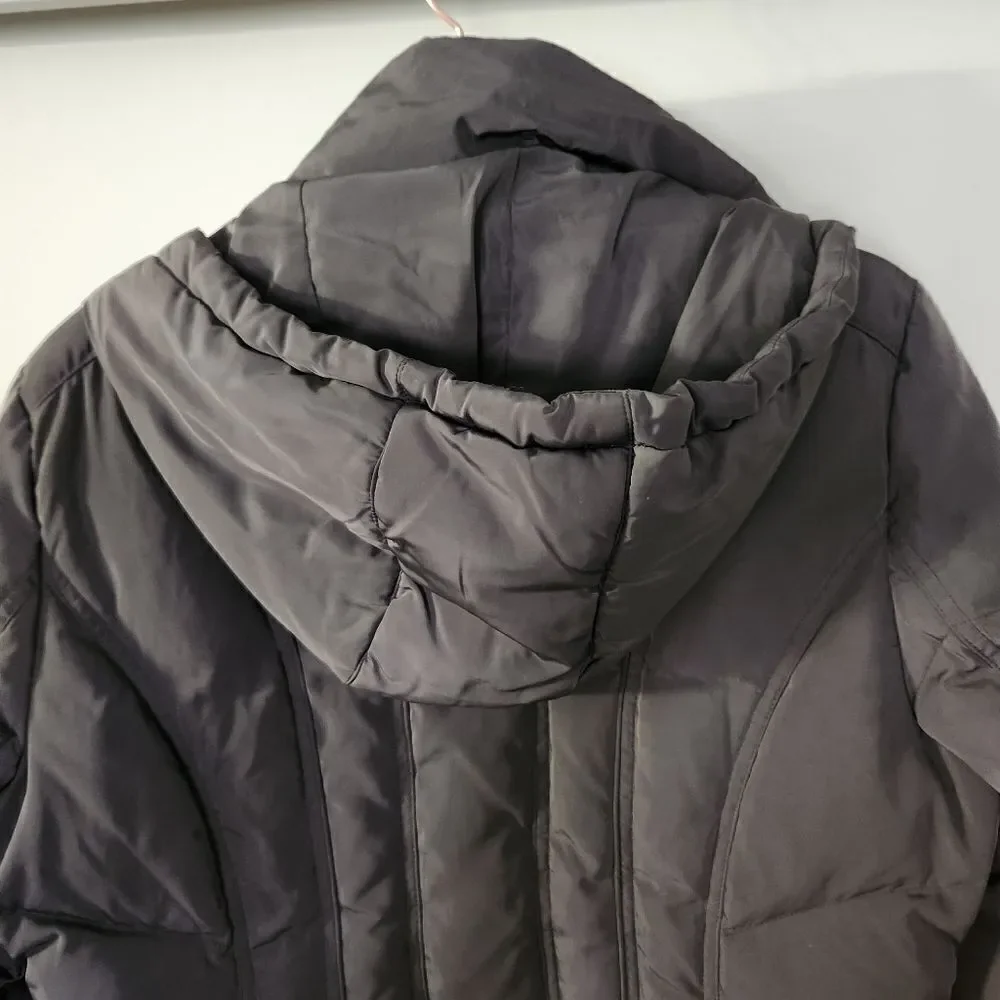 Calvin Klein Women's Dark Gray Hooded Puffer Jacket Zip Front Pockets Size Med